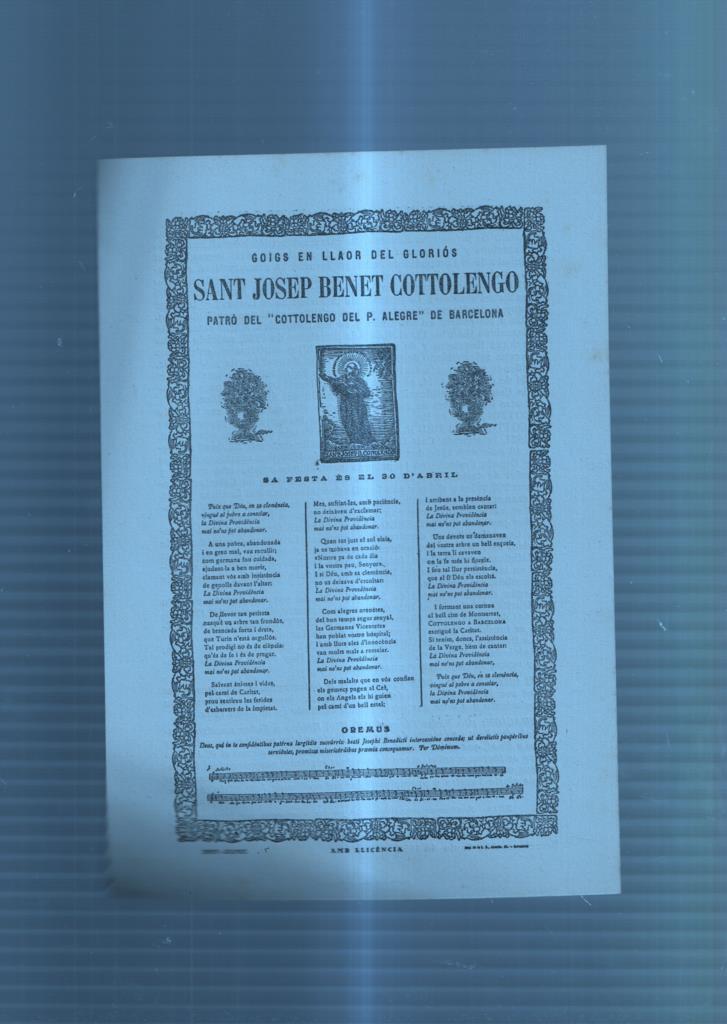 GOIGS en llaor del glorios Sant Josep Benet Cottolengo