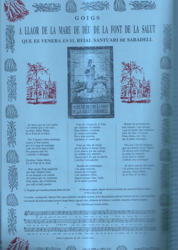 GOIGS a Llaor de la Mare de Deu de la Font de la Salud que es venera en el reial Santuari de Sabadell
