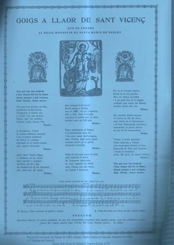 GOIGS a Llaor de Sant Vicenç que es venera al reial monestir de Sta Maria de Poblet