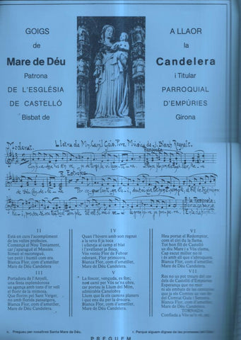 GOIGS a llaor d ela Mare de Deu Candelera patrona i titular de l'esglesia parroquial de Castello d'Empuries