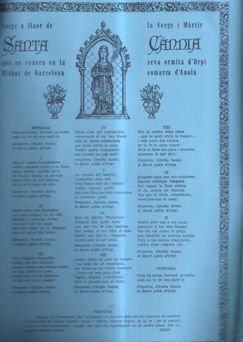 GOIGS a llaor de la Verge i Martir Santa Candia que es venera en la ermita d'orbi, comarca d¡Anoia