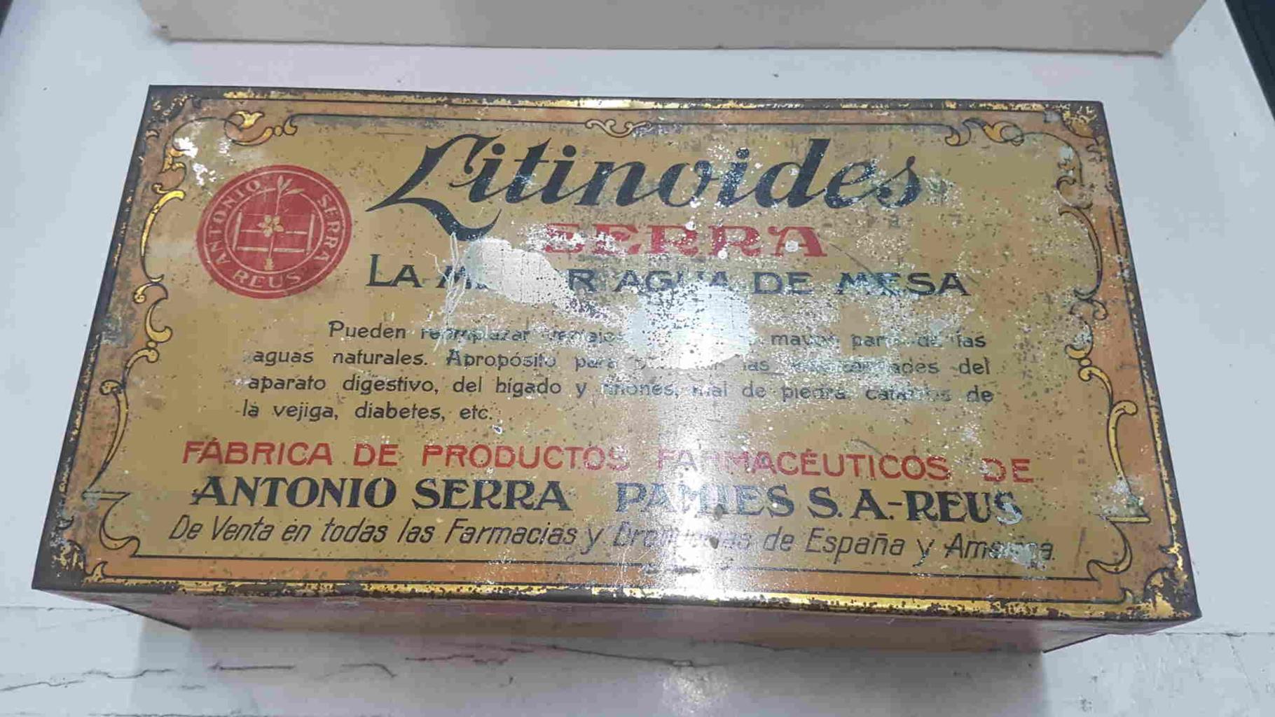 Caja metal/Lata: Litinoides Serra. Fabrica de productos farmaceúticos de Antonio Serra