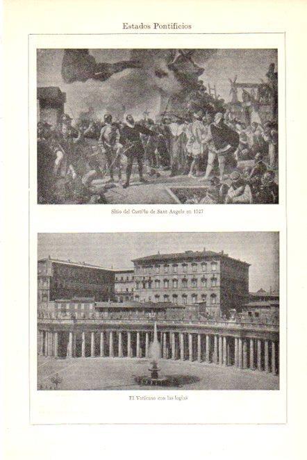 LAMINA V30168: El Vaticano con las logias y Sitio del Castillo de San Angelo en 1527
