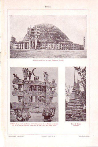 LAMINA V30176: Stupa de Sanchi y tipo de stupa siamesa
