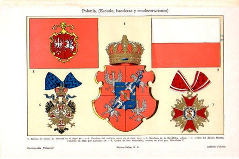 LAMINA V30370: Escudo, bandera y condecoraciones de Polonia