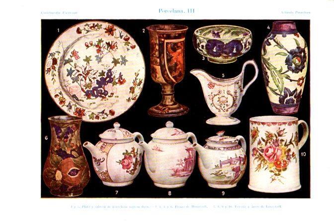 LAMINA V30375: Plato, teteras y jarro de porcelana