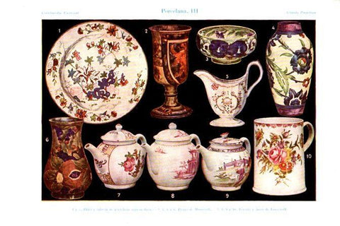 LAMINA V30375: Plato, teteras y jarro de porcelana