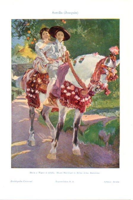LAMINA V30307: Maria y Miquel a caballo por Sorolla