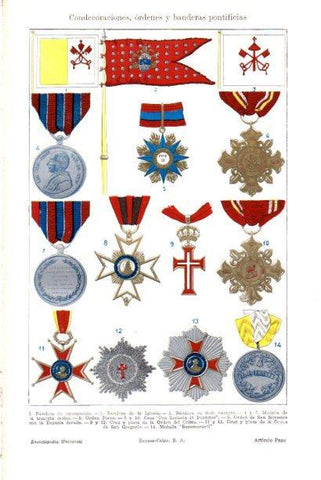 LAMINA V29911: Condecoraciones, ordenes y banderas pontificias