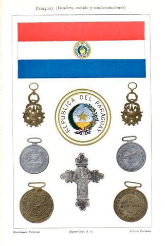LAMINA V29912: Paraguay bandera, escudo y condecoraciones