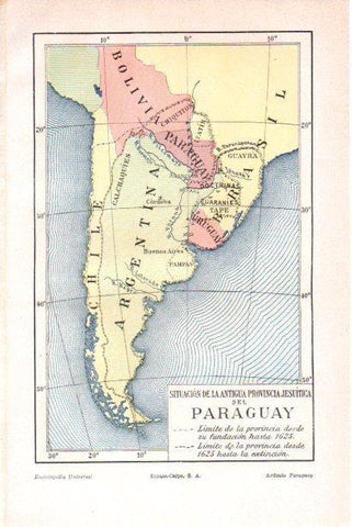 LAMINA V29913: Mapa situacion antigua provincia jesuitica del Paraguay