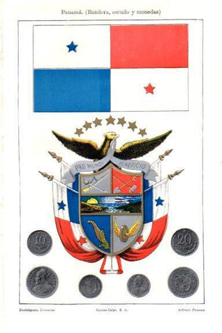 LAMINA V29816: Bandera, escudo y monedas de Panama