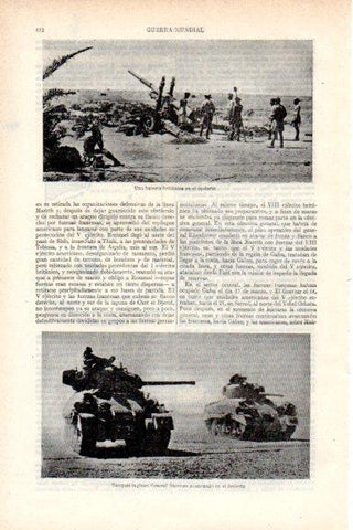 LAMINA V29630: Bateria britanica y tanques General Sherman en el desierto