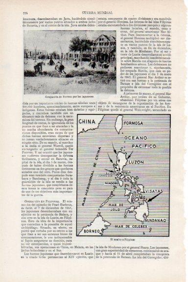 LAMINA V29612: Ocupacion de Borneo por japoneses y mapa asalto a Filipinas
