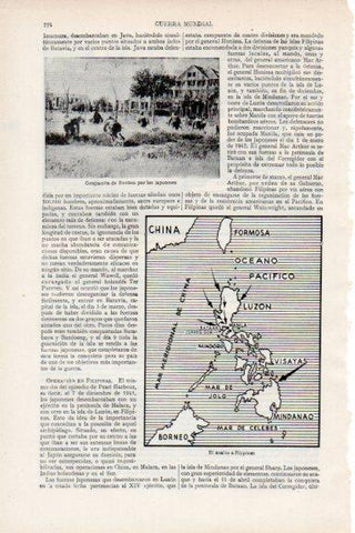 LAMINA V29612: Ocupacion de Borneo por japoneses y mapa asalto a Filipinas