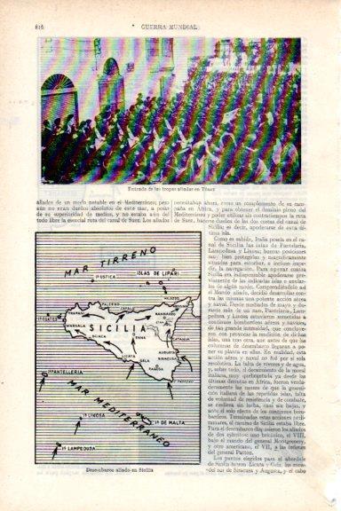 LAMINA V29633: Tropas aliadas en Tunez y mapa desembarco en Sicilia