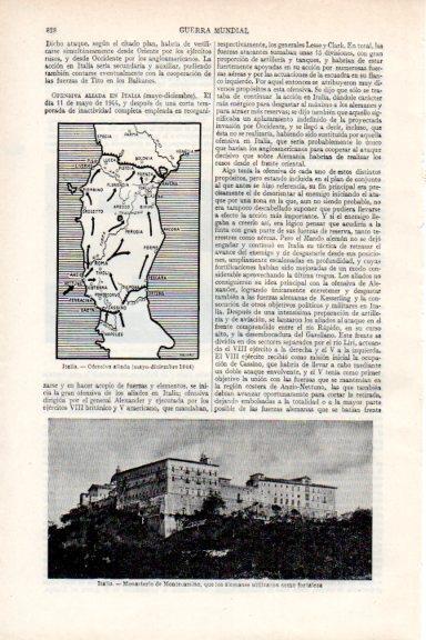 LAMINA V29638: Monasterio de Montecassino y mapa ofensiva aliada en Italia 1944