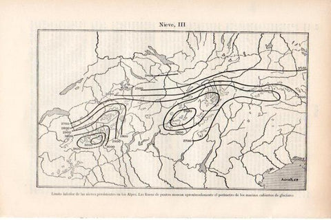 LAMINA V29769: Mapa limite inferior de las nieves persistentes en los Alpes