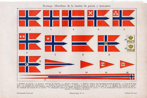 LAMINA V29794: Banderas de la marina de guerra y mercante de Noruega