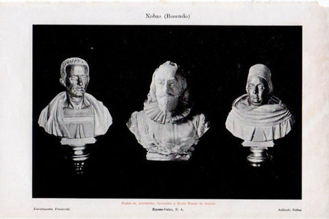 LAMINA V29777: Bustos de Aristoteles, Cervantes y Santo Tomas de Aquino por R. Nobas