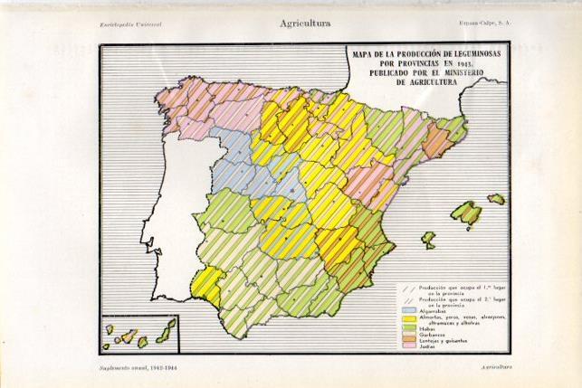 LAMINA V29786: Mapa produccion leguminosas por provincias en España 1943