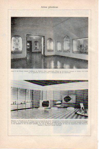 LAMINA V29706: Interiores Museo Lazaro Galdiano y Pabellon de España XI Trienal de Milan