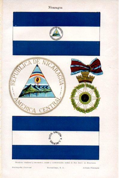 LAMINA V29335: Bandera, escudo y condecoracion de Nicaragua