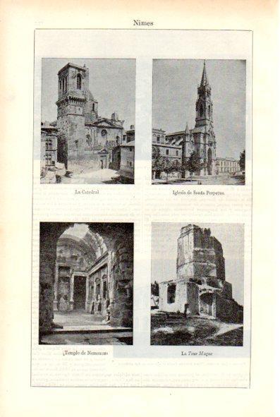 LAMINA V29369: Catedral, Iglesia de Santa Perpetua y templo en Nimes
