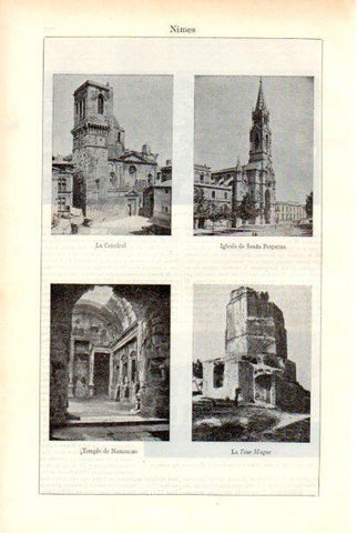 LAMINA V29369: Catedral, Iglesia de Santa Perpetua y templo en Nimes