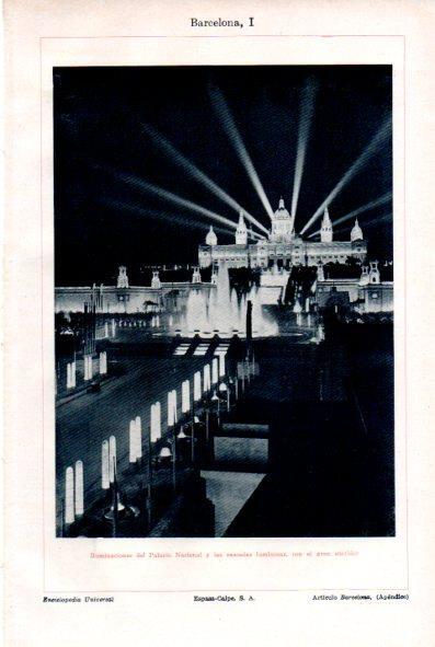 LAMINA V29268: Vista Palacio Nacional y cascadas luminosas en Barcelona