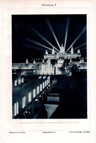 LAMINA V29268: Vista Palacio Nacional y cascadas luminosas en Barcelona
