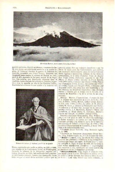LAMINA V29257: Vista volcan Batour en Bali y Retrato A. J. Balfour por A de Laszio