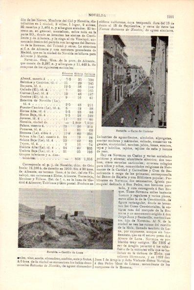 LAMINA V29459: Calle Castelar y Castillo de Luna en Novelda