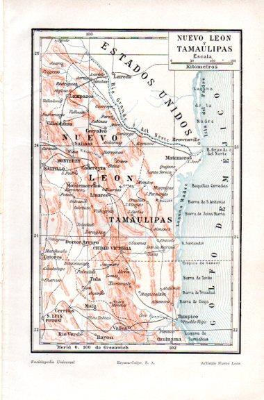 LAMINA V29492: Mapa de Nuevo Leon y Tamaulipas