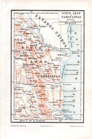 LAMINA V29492: Mapa de Nuevo Leon y Tamaulipas