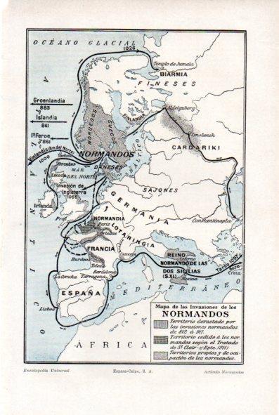 LAMINA V29424: Mapa de las invasiones de los Normandos