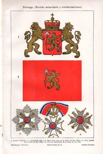 LAMINA V29442: Escudo, estandarte y condecoraciones de Noruega