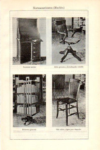 LAMINA V29429: Escritorio, sillon, biblioteca y silla de Estados Unidos