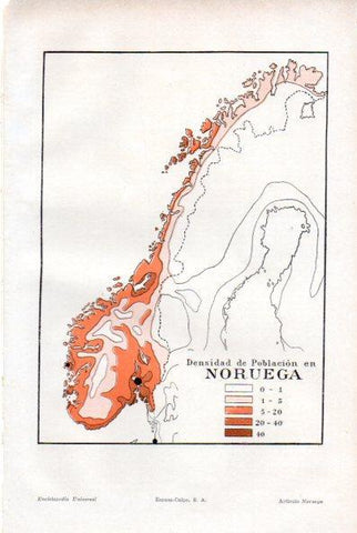 LAMINA V29438: Mapa densidad de poblacion en Noruega