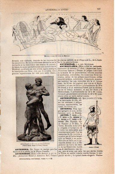 LAMINA V30790: Anteo ahogado por Hercules escultura
