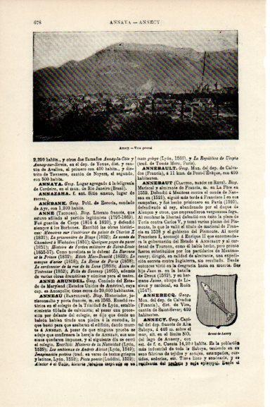 LAMINA V30779: Vista y escudo de Annecy, Francia