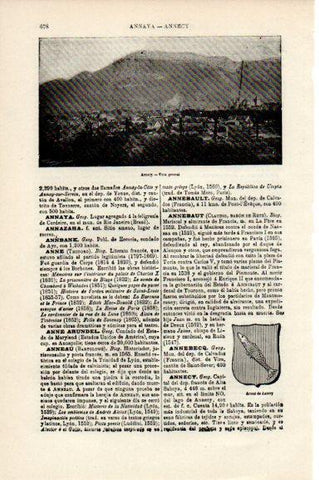 LAMINA V30779: Vista y escudo de Annecy, Francia