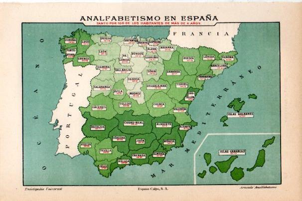 LAMINA V30718: Mapa del analfabetirmos en España