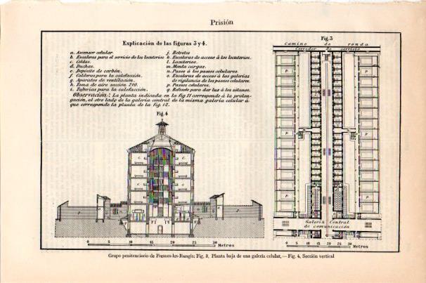 LAMINA V30700: Grupo penitenciario de Fresnes les Rungis planta baja y seccion verticañ