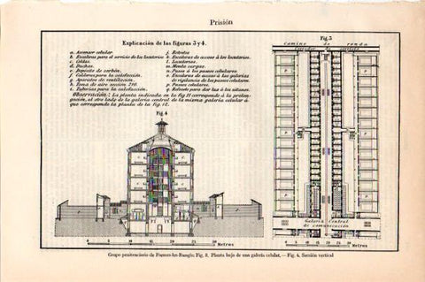 LAMINA V30700: Grupo penitenciario de Fresnes les Rungis planta baja y seccion verticañ