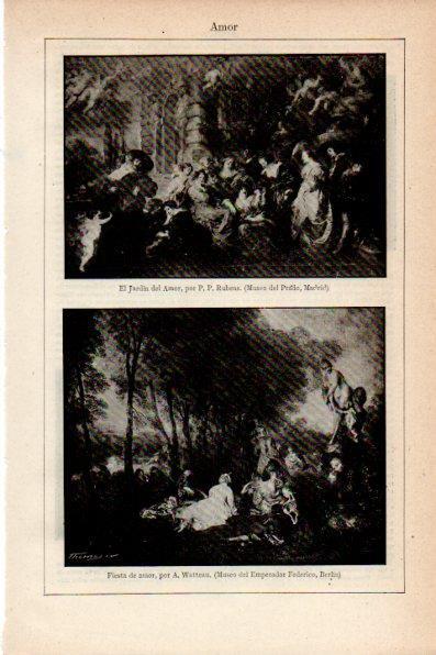 LAMINA V30681: El Jardin del Amor por Rubens y Fiesta de Amor por Watteau