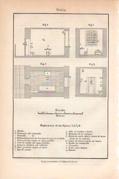 LAMINA V30617: Plano de una celda del grupo penitenciario de Fresnes les Rungis