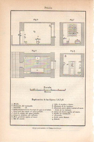 LAMINA V30617: Plano de una celda del grupo penitenciario de Fresnes les Rungis
