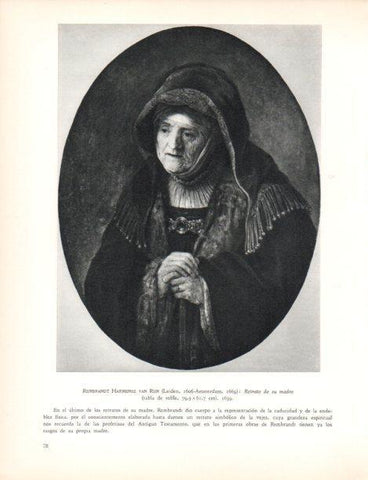 LAMINA V30442: Retrato de su madre por Rembrandt