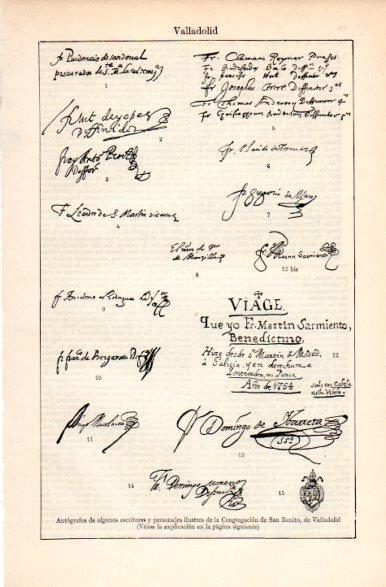 LAMINA V31335: Autografos de escritores y personajes de la Congregacion de San Benito